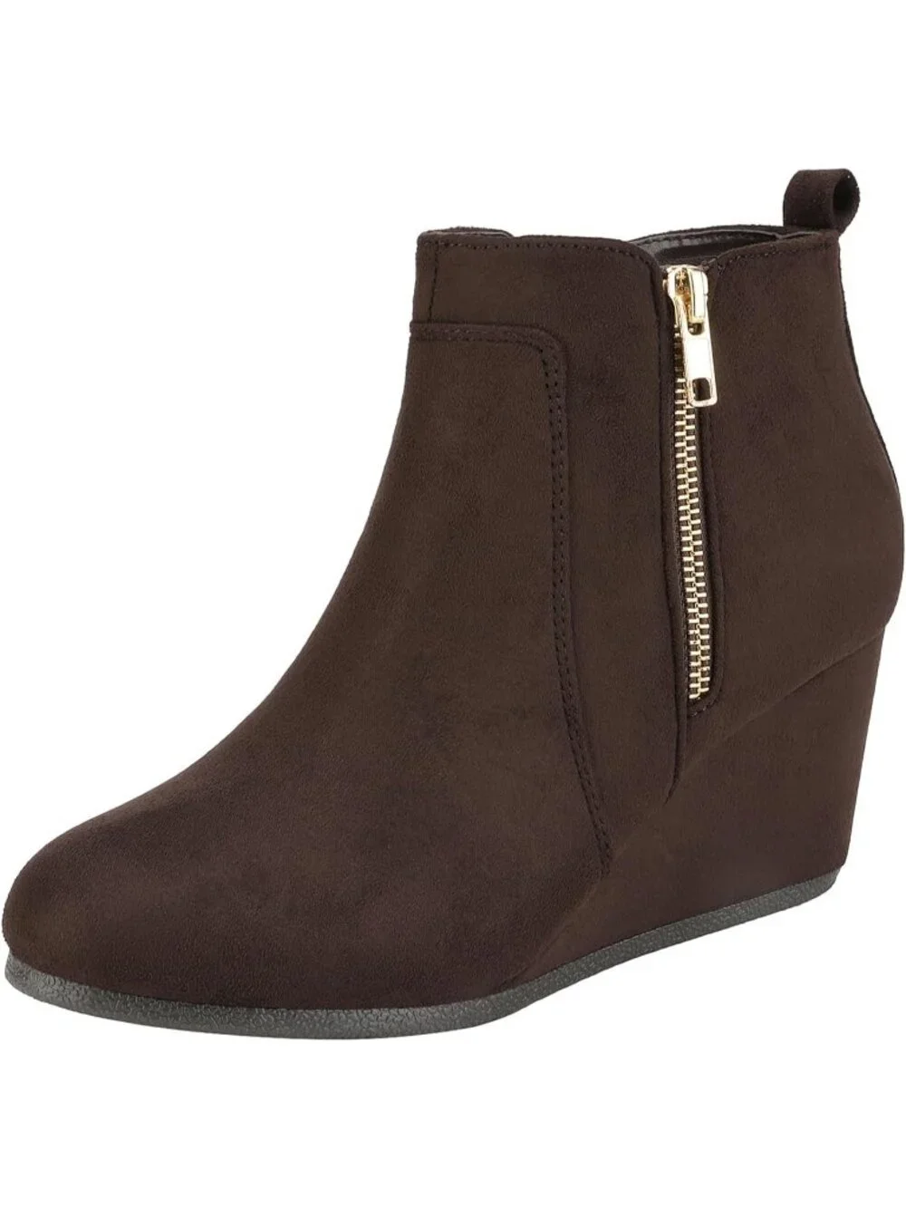 Women's Coffee Faux Suede Cushioned Insole Fashion Wedges Casual Ankle Boots